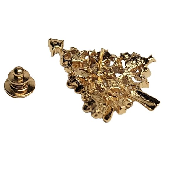 Gold Tone Red Green Rhinestone Christmas Tree Lapel Pin - Picture 4 of 6